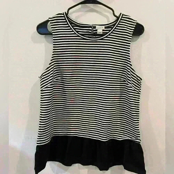 J Crew Women’s Striped Ruffle-Hem Tank Top White Black Size M Slightly Loose Fit - Picture 3 of 6